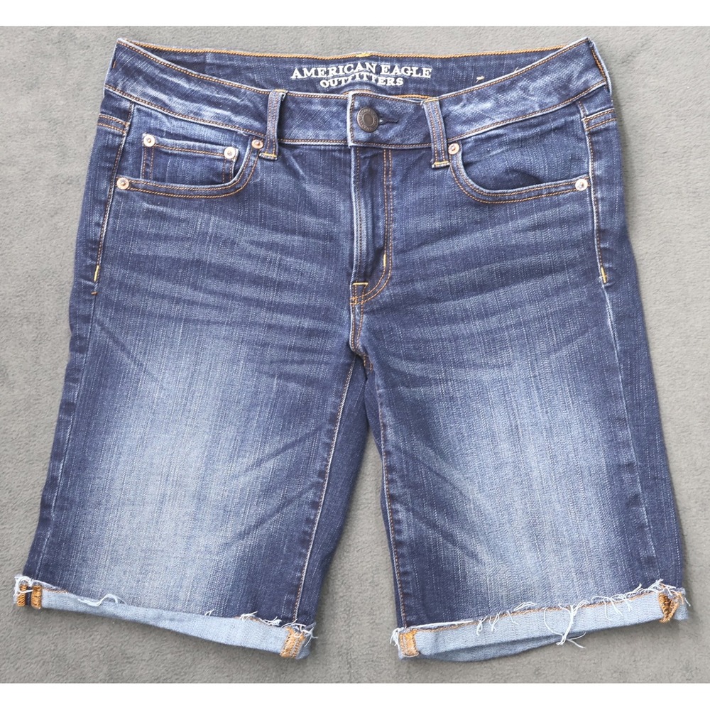 American Eagle Skinny Bermuda Shorts Womens 8 Blue Excellent Raw Hem Stretch